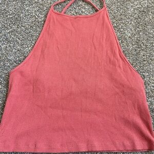 American Eagle Outfitters Ribbed Halter Crop Top - Coral